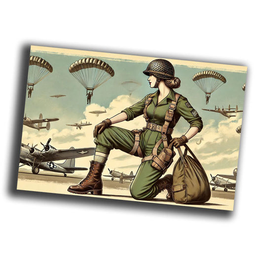 classic military woman, dressed in a World War II-era paratrooper uniform WW2 Photo Glossy 4*6 in H031
