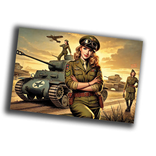 classic military woman dressed in a World War II-era tank commander uniform WW2 Photo Glossy 4*6 in H032
