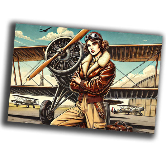 vintage-style illustration of a classic woman pilot  WW2 Photo Glossy 4*6 in I002