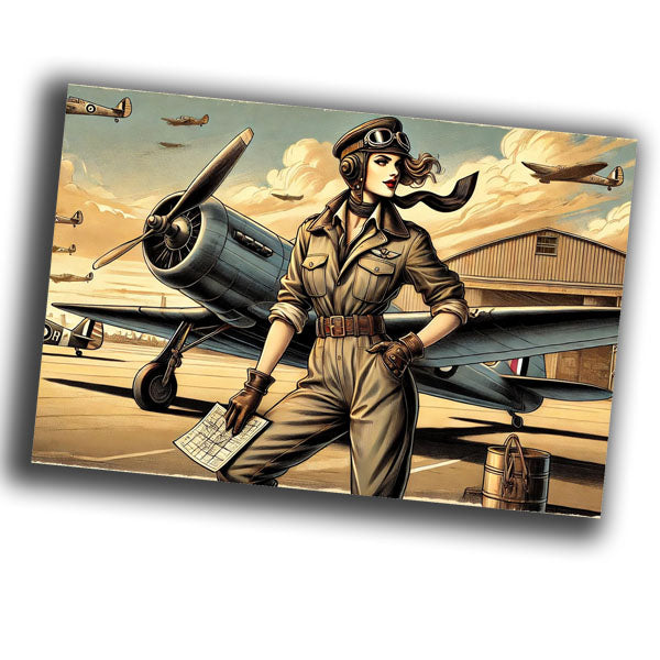 vintage-style illustration of a classic woman pilot  WW2 Photo Glossy 4*6 in I003