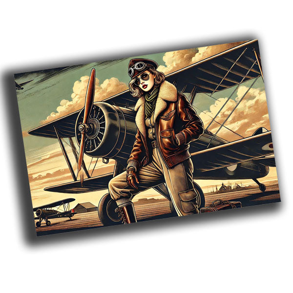 vintage-style illustration of a classic woman pilot  WW2 Photo Glossy 4*6 in I004
