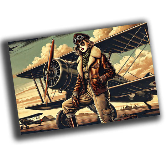 vintage-style illustration of a classic woman pilot  WW2 Photo Glossy 4*6 in I004
