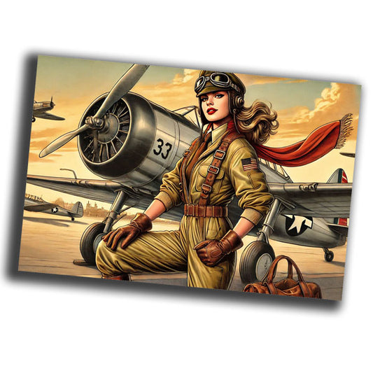 vintage-style illustration of a classic woman pilot  WW2 Photo Glossy 4*6 in I005