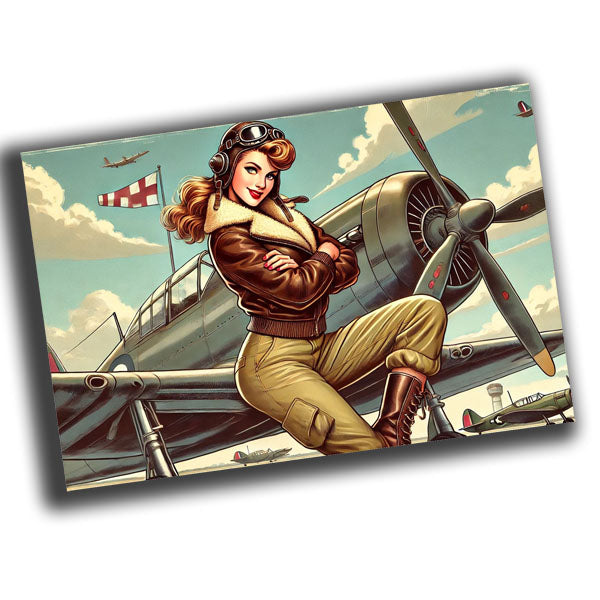 vintage-style illustration of a classic woman pilot  WW2 Photo Glossy 4*6 in I006