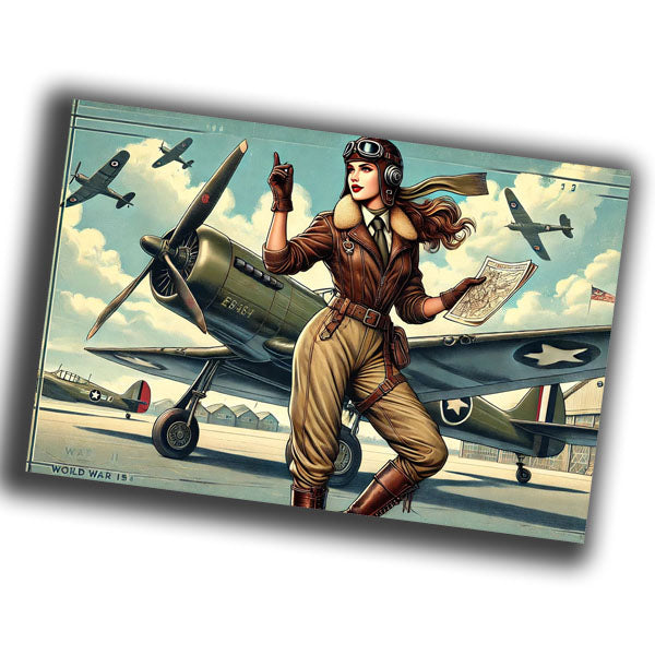 vintage-style illustration of a classic woman pilot  WW2 Photo Glossy 4*6 in I007