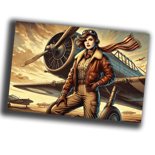 vintage-style illustration of a classic woman pilot  WW2 Photo Glossy 4*6 in I008
