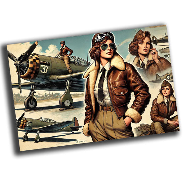 vintage-style illustration of a classic woman pilot  WW2 Photo Glossy 4*6 in I009