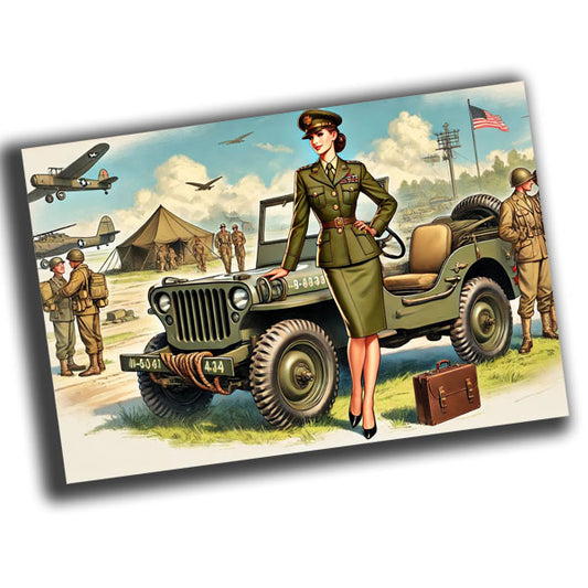 vintage-style illustration of a classic military woman WW2 Photo Glossy 4*6 in I010