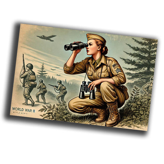 vintage-style illustration of a classic military woman WW2 Photo Glossy 4*6 in I011