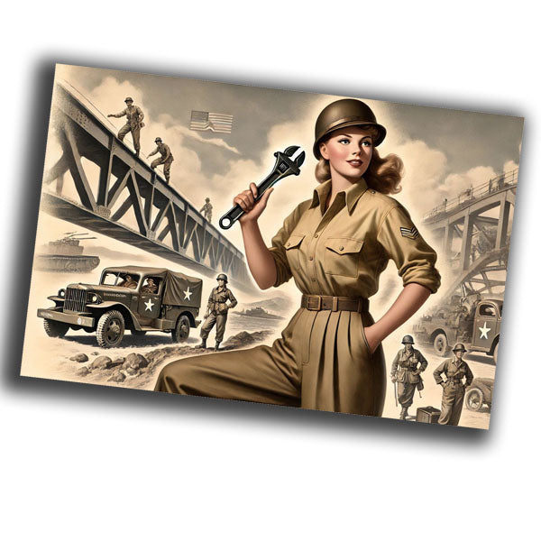 vintage-style illustration of a classic military woman mechanic WW2 Photo Glossy 4*6 in I013