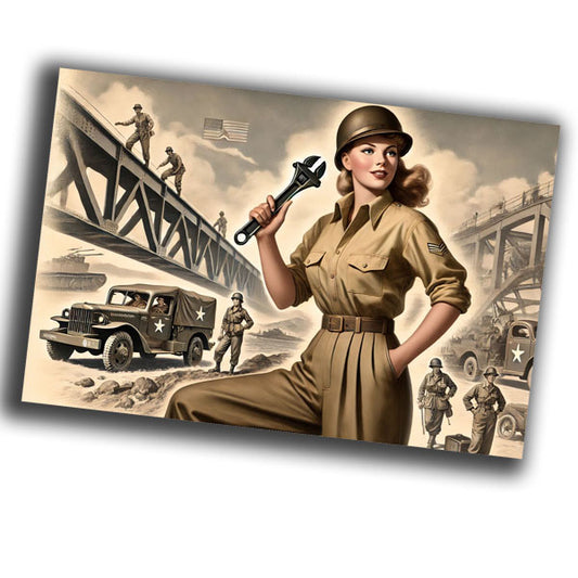 vintage-style illustration of a classic military woman mechanic WW2 Photo Glossy 4*6 in I013