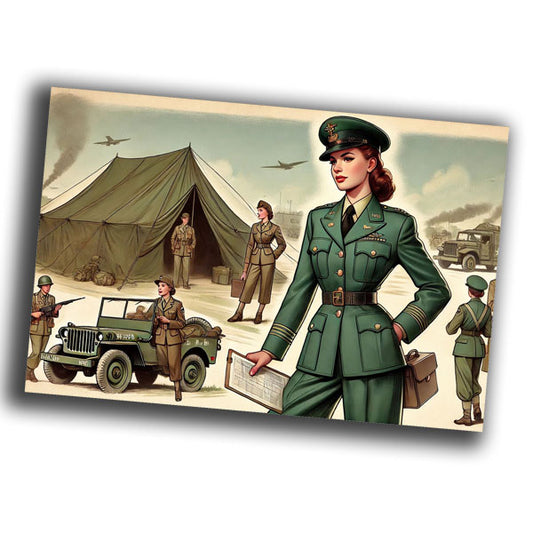 vintage-style illustration of a classic military woman mechanic WW2 Photo Glossy 4*6 in I017