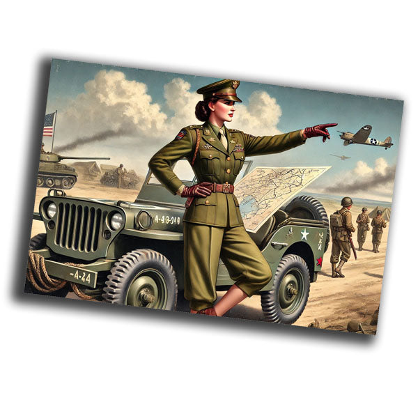 vintage-style illustration of a classic military woman jeep willis WW2 Photo Glossy 4*6 in I022