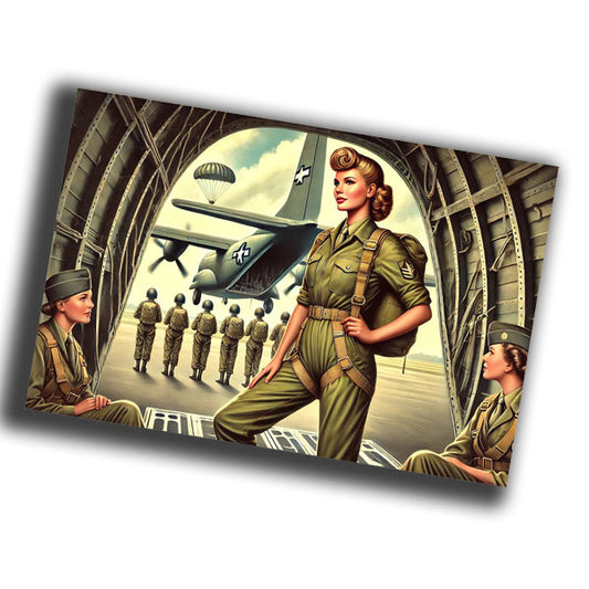 vintage-style illustration of a classic military woman 101st Airborne Division WW2 Photo Glossy 4*6 in I026