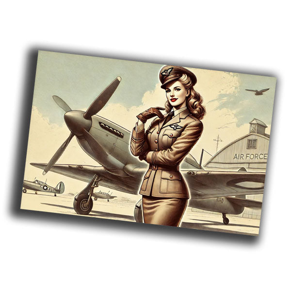 vintage-style illustration of a classic military woman pilot WW2 Photo Glossy 4*6 in I031