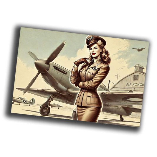 vintage-style illustration of a classic military woman pilot WW2 Photo Glossy 4*6 in I031