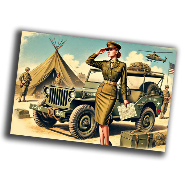 woman vintage retro style jeep willis military uniform WW2 Photo Glossy 4*6 in J001