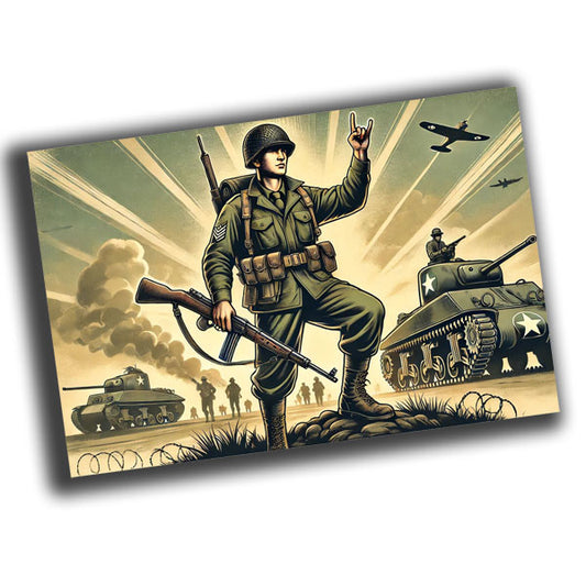 vintage-style illustration of a classic military soldier WW2 Photo Glossy 4*6 in J004