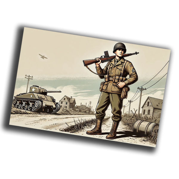 vintage-style illustration of a classic military soldier WW2 Photo Glossy 4*6 in J006