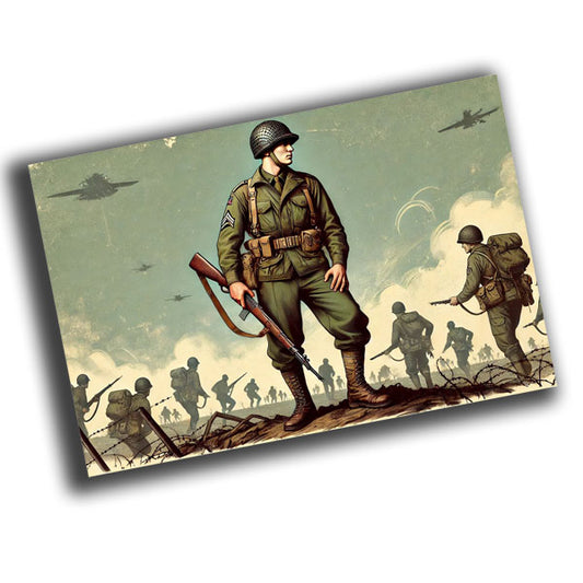 vintage-style illustration of a classic military soldier WW2 Photo Glossy 4*6 in J007