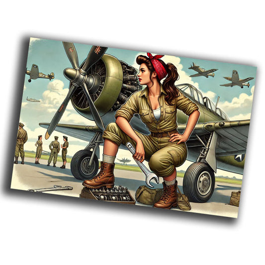 vintage-style illustration of a classic military woman pilot WW2 Photo Glossy 4*6 in J015