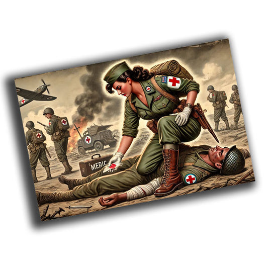 vintage-style illustration of a classic military woman WW2 Photo Glossy 4*6 in J021