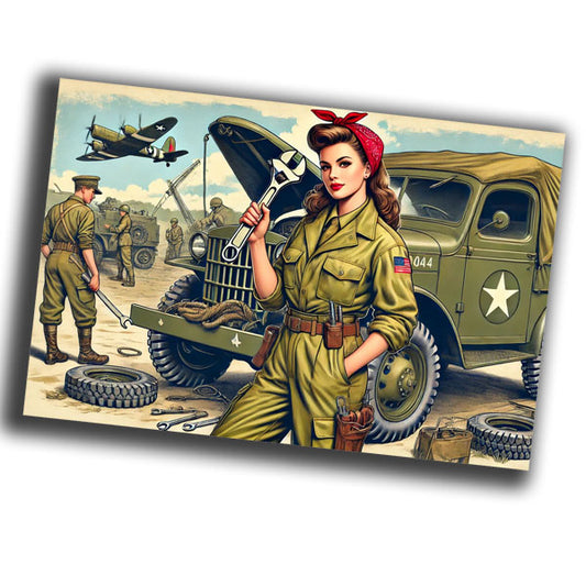 vintage-style illustration of a classic military woman WW2 Photo Glossy 4*6 in J024