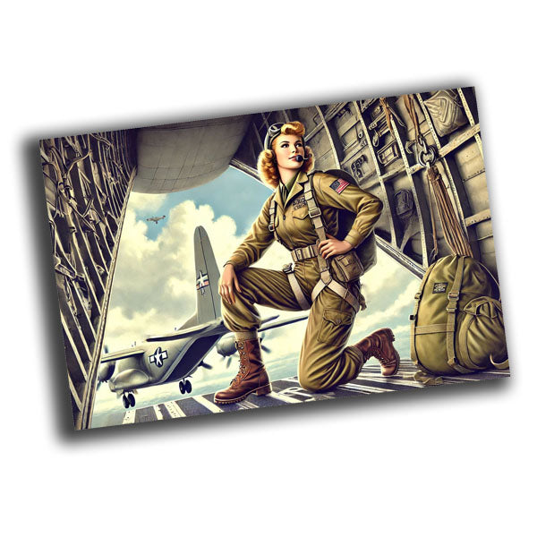 vintage-style illustration Airborne Paratroopers classic military woman WW2 Photo Glossy 4*6 in J026