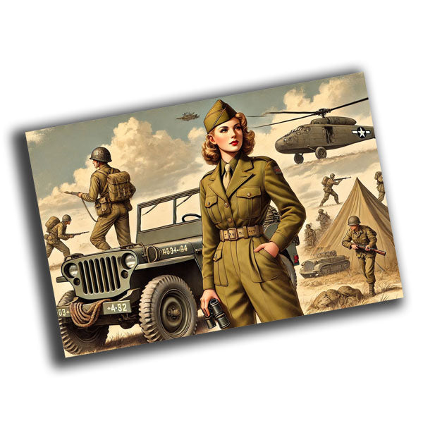 vintage-style illustration of a classic military woman WW2 Photo Glossy 4*6 in J027