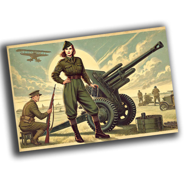vintage-style illustration military woman WW2 Photo Glossy 4*6 in J030