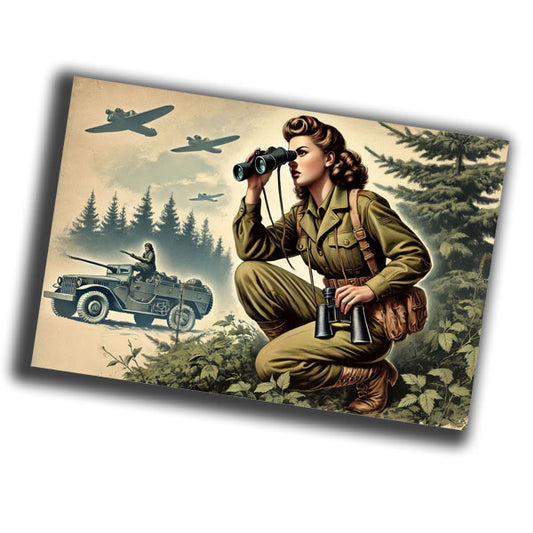 vintage-style illustration military woman reconnaissance officer's uniform WW2 Photo Glossy 4*6 in J031
