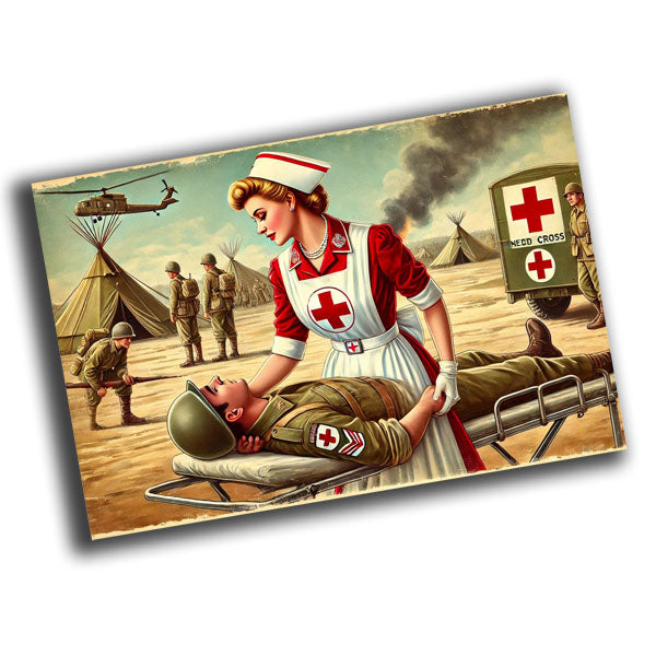 vintage-style illustration military woman Red Cross nurse uniform WW2 Photo Glossy 4*6 in J033
