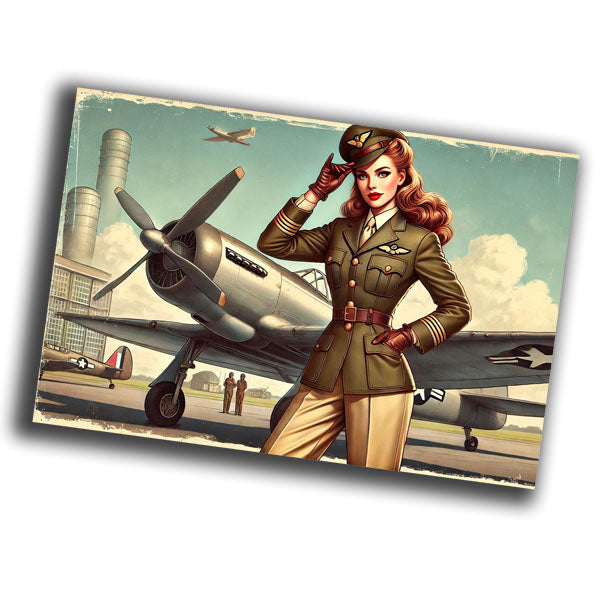 vintage-style illustration military woman pilot uniform WW2 Photo Glossy 4*6 in J034