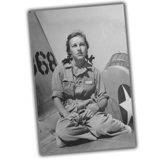 classic vintage female pilot on airplane wing WW2 Photo Glossy 4*6 in K041
