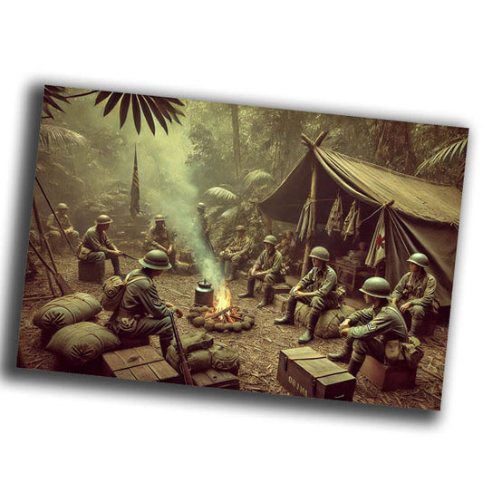 soldiers in classic military uniforms of the era, amidst a battlefield WW2 Photo Glossy 4*6 in K004