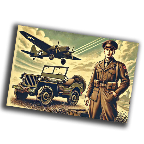 vintage illustration depicting a classic military scene from the mid-20th WW2 Photo Glossy 4*6 in K005