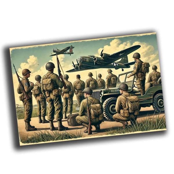 vintage illustration depicting a classic military scene from the mid-20th WW2 Photo Glossy 4*6 in K006