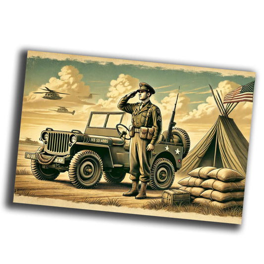 vintage illustration depicting a classic military scene from the mid-20th WW2 Photo Glossy 4*6 in K007