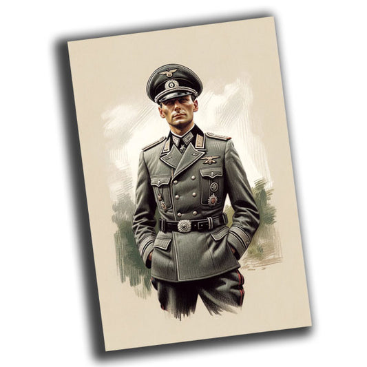 vintage-style illustration of a classic German officer from the mid-20th century WW2 Photo Glossy 4*6 in K011