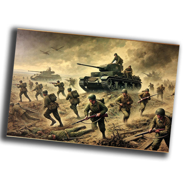 vintage-style military art illustration depicting a dramatic battlefield WW2 Photo Glossy 4*6 in K014