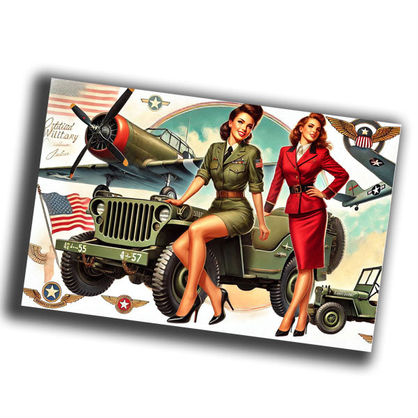 vintage-style pin-up illustration with a military theme from the mid-20th century WW2 Photo Glossy 4*6 in K020