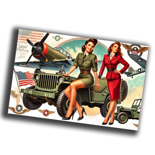 vintage-style pin-up illustration with a military theme from the mid-20th century WW2 Photo Glossy 4*6 in K020