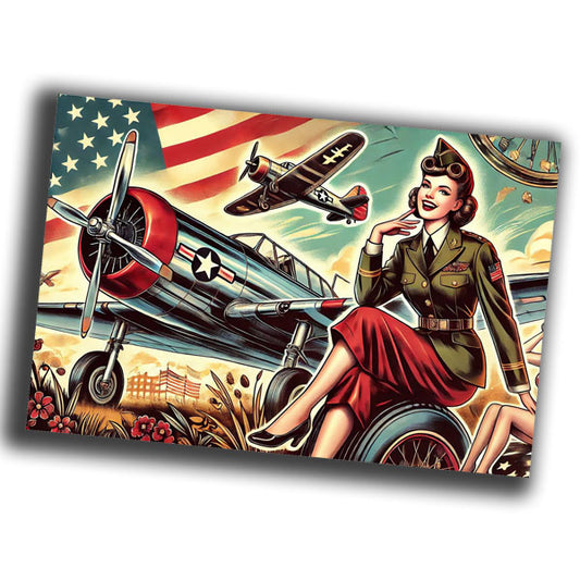 vintage-style pin-up illustration with a military theme WW2 Photo Glossy 4*6 in K021